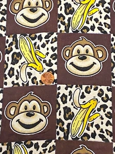 Monkey Squares on Brown Leopard Print Flannel Fabric, By the Half Yard - Picture 1 of 3