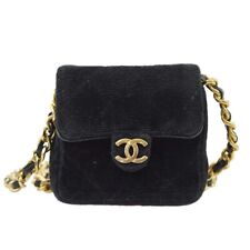 Chanel Black Velvet Classic Flap Micro Chain Pochette Pouch 123485