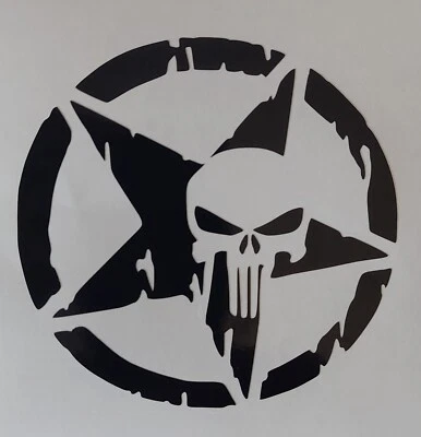 STAR SKULL PENTAGRAM PUNISHER VINYL DECAL - DECORATIVE STICKER FOR CAR ETC - Image 1 of 2