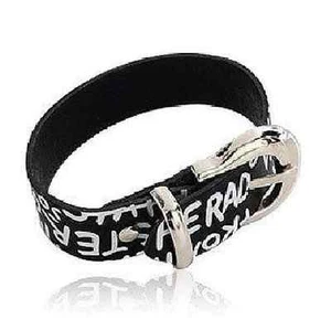 Buchstaben Armband Herren Damen Leder Optik schwarz weiss Lederarmband - Bild 1 von 1