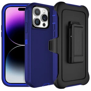 Blue Rugged Defender Case for iPhone 16 /15/14/13/ with Belt clip Fits Otter Box - Picture 1 of 4