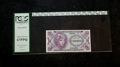 PCGS GEM 67 PPQ SERIES 641 FIVE CENTS MILITARY PAYMENT CERTIFICATE 5C NOTE! - Image 1 of 4