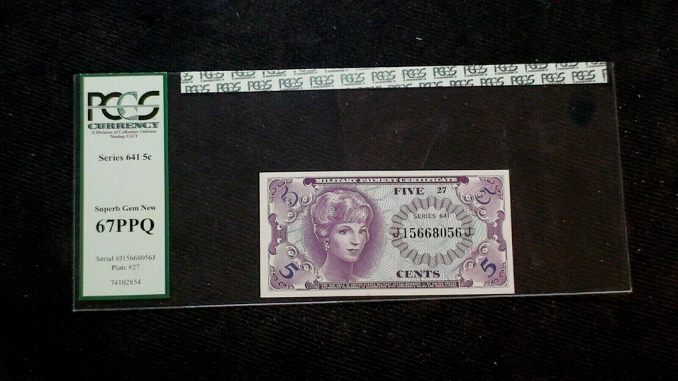 PCGS GEM 67 PPQ SERIES 641 FIVE CENTS MILITARY PAYMENT CERTIFICATE 5C NOTE! - Image 1 of 4