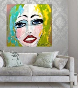 BIG Pop Art COLORFUL SEXY LADY Upcycled 19 X 20 PAINTING SWARTZMILLER DNA signed - Picture 1 of 24