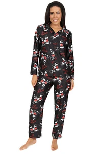 Women's Disney Mickey And Minnie Mouse Long Black Satin Pyjamas - Picture 1 of 7