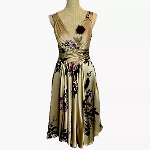 Hobbs Floral Print Dress V-neck Size UK 10 Women’s Side Zip Tie Waist Summer Hol - Picture 1 of 6