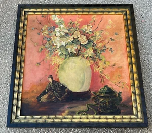 Pintura al óleo floral de bodegón original vintage sobre cartón. Firmado. Enmarcado. - Imagen 1 de 13