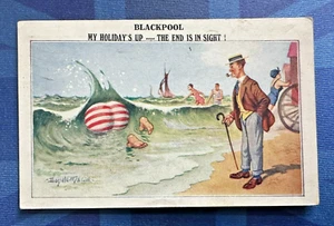 Postal Cómic Blackpool Donald McGill 1922 Natación EL FIN ESTÁ A LA VISTA Nº 3570 - Imagen 1 de 2