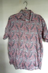 Men's Linen Button Down Short Sleeve Paisley Size L - Picture 1 of 4