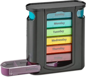 Stackable Pill Box Organizer 7 Day 4-Times A Day Weekly Medicine Dispenser - Picture 1 of 8