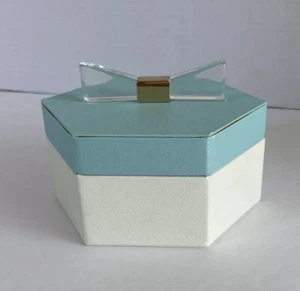 Schmuckkästchen Tiffany blau-weiße Acrylschleife mit Goldakzent grau innen - Bild 1 von 7