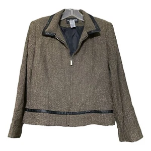 Sag Harbor Damen braun Fischgrät Tweed durchgehender Reißverschluss Jacke/Blazer Größe Petite 8 - Bild 1 von 6