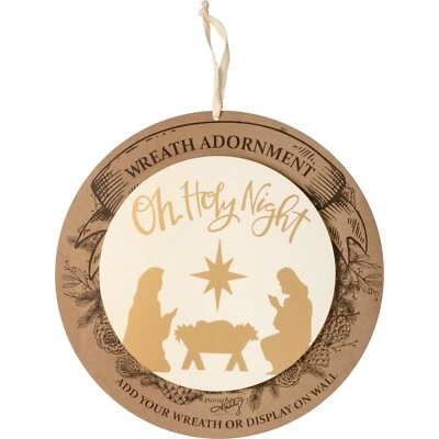 Wooden Wreath Adornment Sign | Oh Holy Night Nativity Scene | 10 Inch NEW - Image 1 of 3