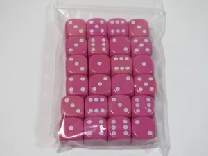 NEW Dice Set of 24 D6 -14 mm Opaque Pink w/white pips - Picture 1 of 1