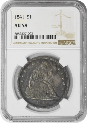 1841 Liberty Seated Silver Dollar AU58 NGC Cover