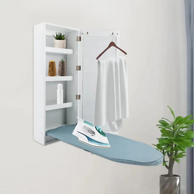 Folding Wall-mounted 3-tier Shelf Ironing Board Dressing Mirror Vanity 37.5x14In - Image 1 of 4