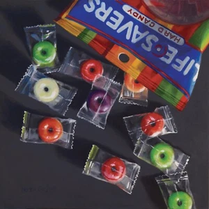 DANFORTH Lifesavers, 8x8 still life original realism oil painting, candy - Picture 1 of 3