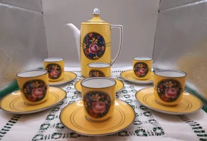 Art Deco handbemaltes deutsches Porzellan Demitasse Kaffeeservice Tichy und Schönfeld - Bild 1 von 8