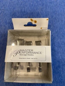 NOS NIP Three (3) cute little ‘MasterPerformance’ STAINLESS STEEL STORAGE HOOKS - Picture 1 of 5