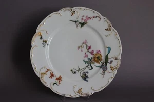 Plato de comedor antiguo Haviland & Co Limoges flores de colores D 24,5 cm decoración dorada (U) - Imagen 1 de 7