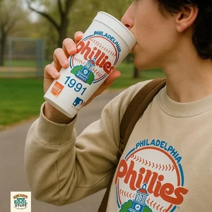 Philadelphia Phillies 1991 MLB Schedule Veterans Stadium Souvenir Cup Coca Cola - Picture 1 of 8