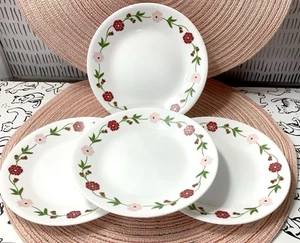 NEW Corelle Spring Pink Red Flower Floral Side Bread Plate Vintage Unused 4 Four - Picture 1 of 8