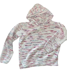 DKNY Chenille Girls XS Pullover Cozy Hoodie Stripe White, Pink And Blue - Picture 1 of 8