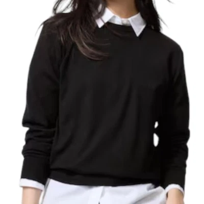 Женский легкий свитер Uniqlo из черной шерсти мериноса с вырезом лодочкой длинным рукавом M - Изображение 1 из 4