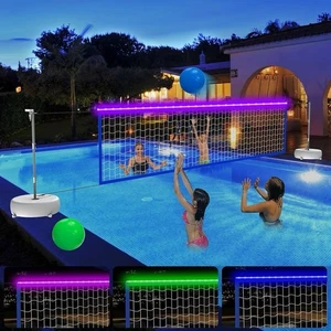 Pool Volleyball Net Set with Lights, Solar Powered Portable Outdoor LED - Picture 1 of 7