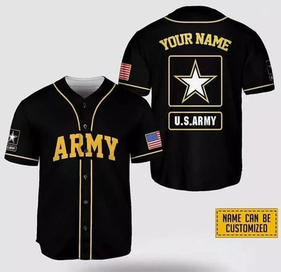 Camiseta deportiva de béisbol 3D con nombre personalizado rango del ejército de Estados Unidos veterano bandera estadounidense talla de Estados Unidos Foto 1 de 4
