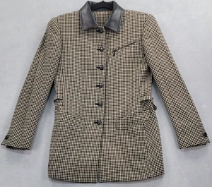 Dana Buchman Blazer Damen 4 Wolle Lederbesatz Jacke Vintage 90er Hahnentritt - Bild 1 von 19