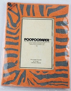 NEW PooPooPaper 4x6 Picture Frame Orange & Black Real Elephant Poop Odorless - Picture 1 of 9