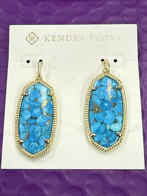 ❤️ Kendra Scott Danielle Turquoise Bronze Veined Drop earring Gold Tone - Image 1 of 4