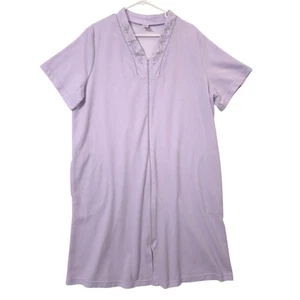 Pastel Purple GS Robe Nightgown 2X Zip Front Pockets Embroidered Waffle Knit - Picture 1 of 10