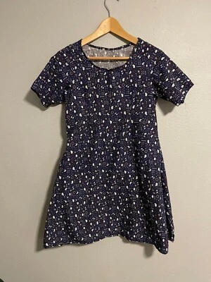 Vintage Handmade Womens Mini Dress Small Navy Floral Cottagecore Prairie 80s - Image 1 of 4