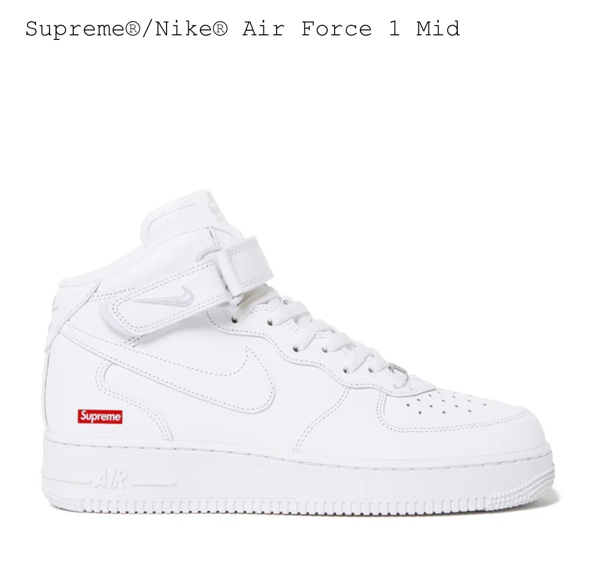 Nike Supreme x Air Force 1 Mid Box Logo - Triple White for Sale