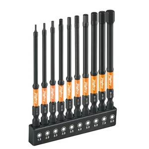 Impact Hex Head Allen Wrench Drill Bit Set 10Pcs (Metric), 1/4" Hex-Shank S2 Ste - Picture 1 of 12