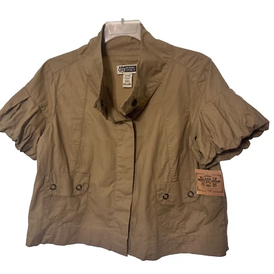 Vintage Khaki Cargo Jacket Top Women's Size XL Tan Blazer Puff Sleeve Metal Crop - Image 1 of 4