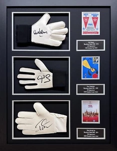 SCHMEICHEL VAN DER SAR STEPNEY SIGNED 3 GLOVES 1 FRAME PROOF MANCHESTER UNITED - Imagen 1 de 7