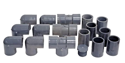 SCH. 80 1" PVCI FITTINGS (LOT OF 17) (6) 90 ELBOWS (3) TEES (7) COUPLERS (1) CAP - Image 1 of 4
