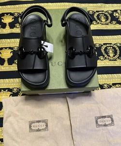 NEW Auth Gucci Horsebit Platform Slide Sandals Black Rubber Size G 39  742435 - Picture 1 of 7
