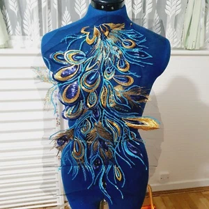 Vestido de red multicolor lentejuelas pavo real apliques bordado parche encaje AZUL - Imagen 1 de 1