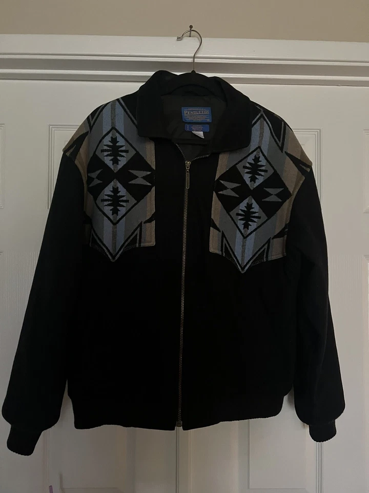 VTG Pendleton Coat Mens Medium Black Virgin Wool High Grade Western Wear Native - Image 1 of 4
