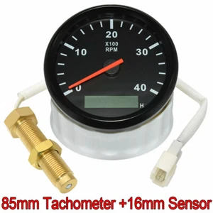 85MM Diesel Engine Tachometer 0-4000RPM w/LCD Hourmeter+RPM Sensor for Car Boat - Picture 1 of 12