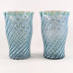 Fostoria Homespun Teal Blue Swirl Opalescent Tumblers, 4.75" 11oz, Set of 2 - Picture 1 of 5