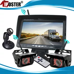 Wireless 7" Car Monitor Dual Mounts 2x IR CCD Reversing Camera For Truck Caravan - Picture 1 of 12