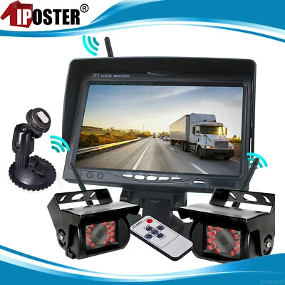 Wireless 7" Car Monitor Dual Mounts 2x IR CCD Reversing Camera For Truck Caravan - Image 1 of 4