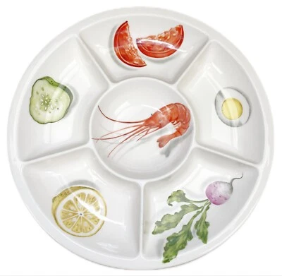 Figgjo Flint Norway Porcelain Shrimp Vegetable Relish Appetizer Buffet Plate - Image 1 of 4