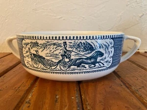 Vintage Royal Blue Currier and Ives 1.25 Qt Round Handled Casserole (No Lid) - Picture 1 of 10