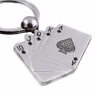 Poker Cards Royal Flush Spades Hearts Clubs Diamonds Keychain Novelty Gift - Picture 1 of 2